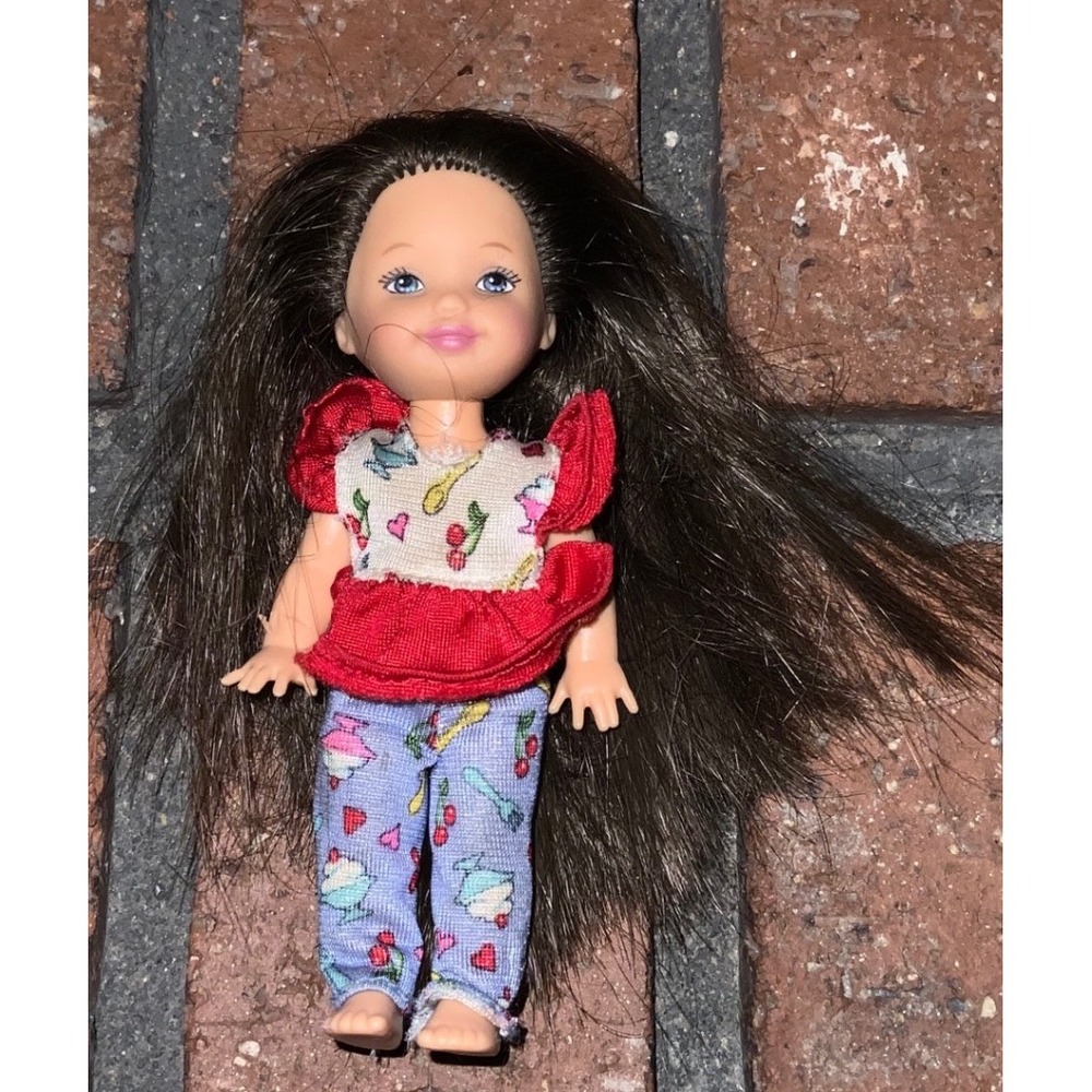 Vintage Mattel Barbie Kelly Doll Brunette Blue Eyes "Eatin' Fun" Outfit